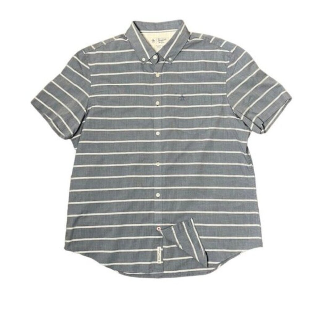Penguin Men's Button Up Shirt Collared Blue with White Stripes Size XL